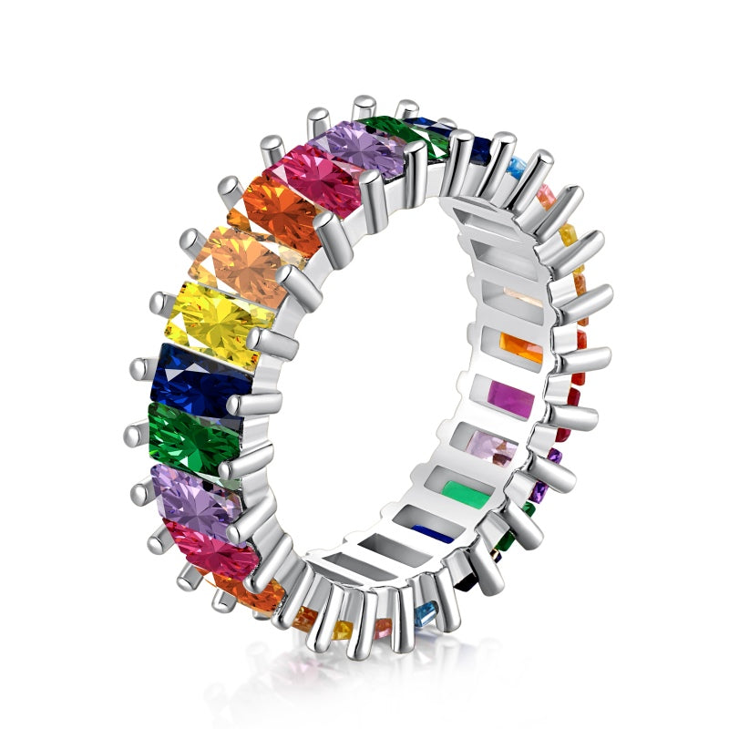 [G78]S925 Sterling Silver Premium Rainbow Zirconia Ring