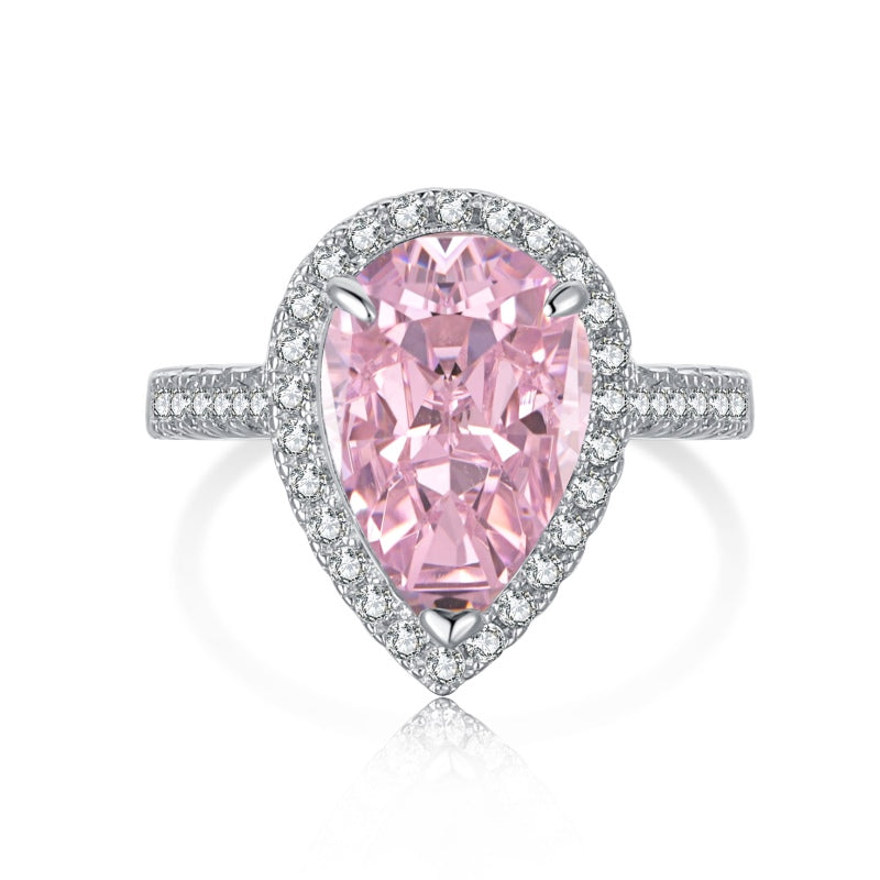 [G42]S925 Sterling Silver Classic Halo Wrap Teardrop Cubic Zirconia Ring