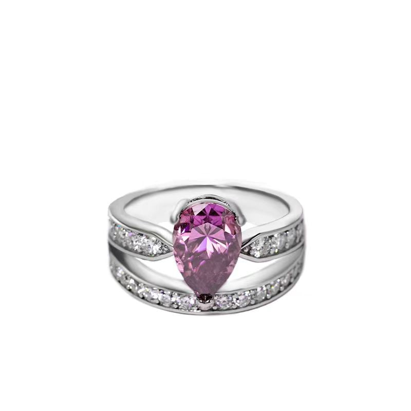 [A08]-925 Sterling Silver Pear-shaped Moissananite Rings（Full Moissananite）