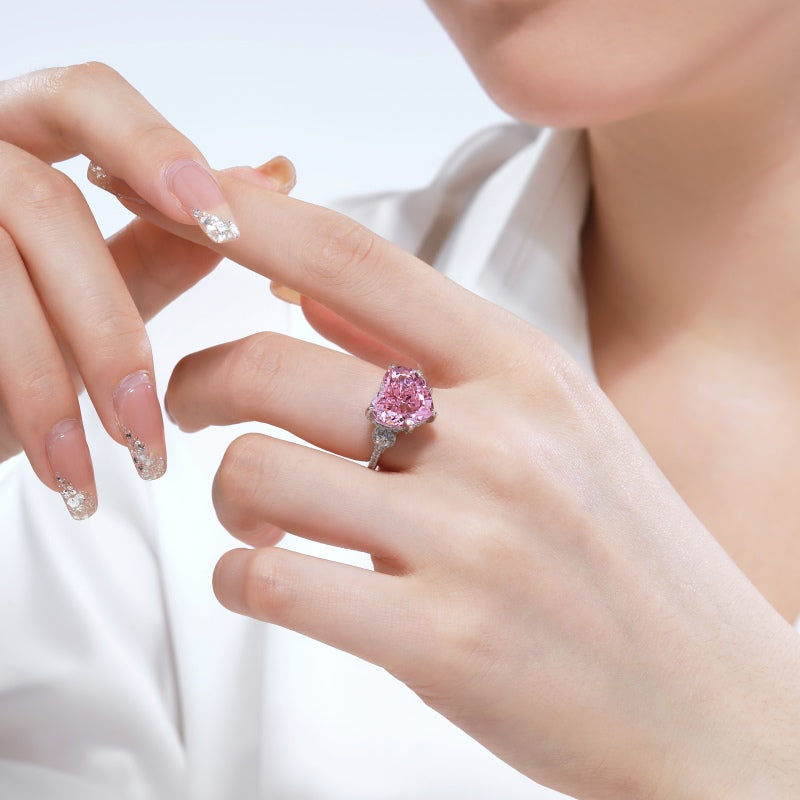 [G51]S925 Sterling Silver High Quality Love Heart Cute Cubic Zircon Ring