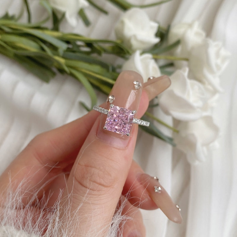 [G36]S925 Sterling Silver Classic Princess Cut Cubic Zirconia Ring