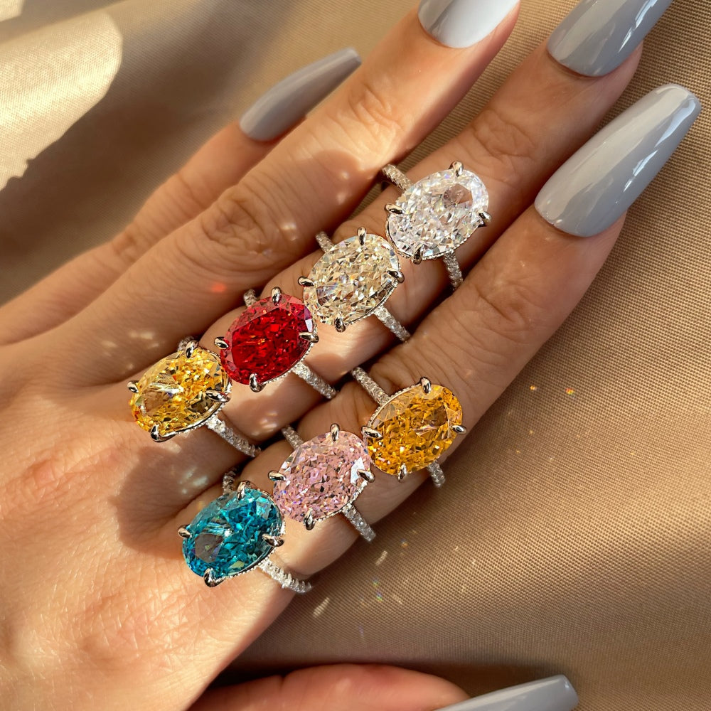[G61]S925 Sterling Silver Classic four-prong setting, dove-egg shape, high quality zircon ring
