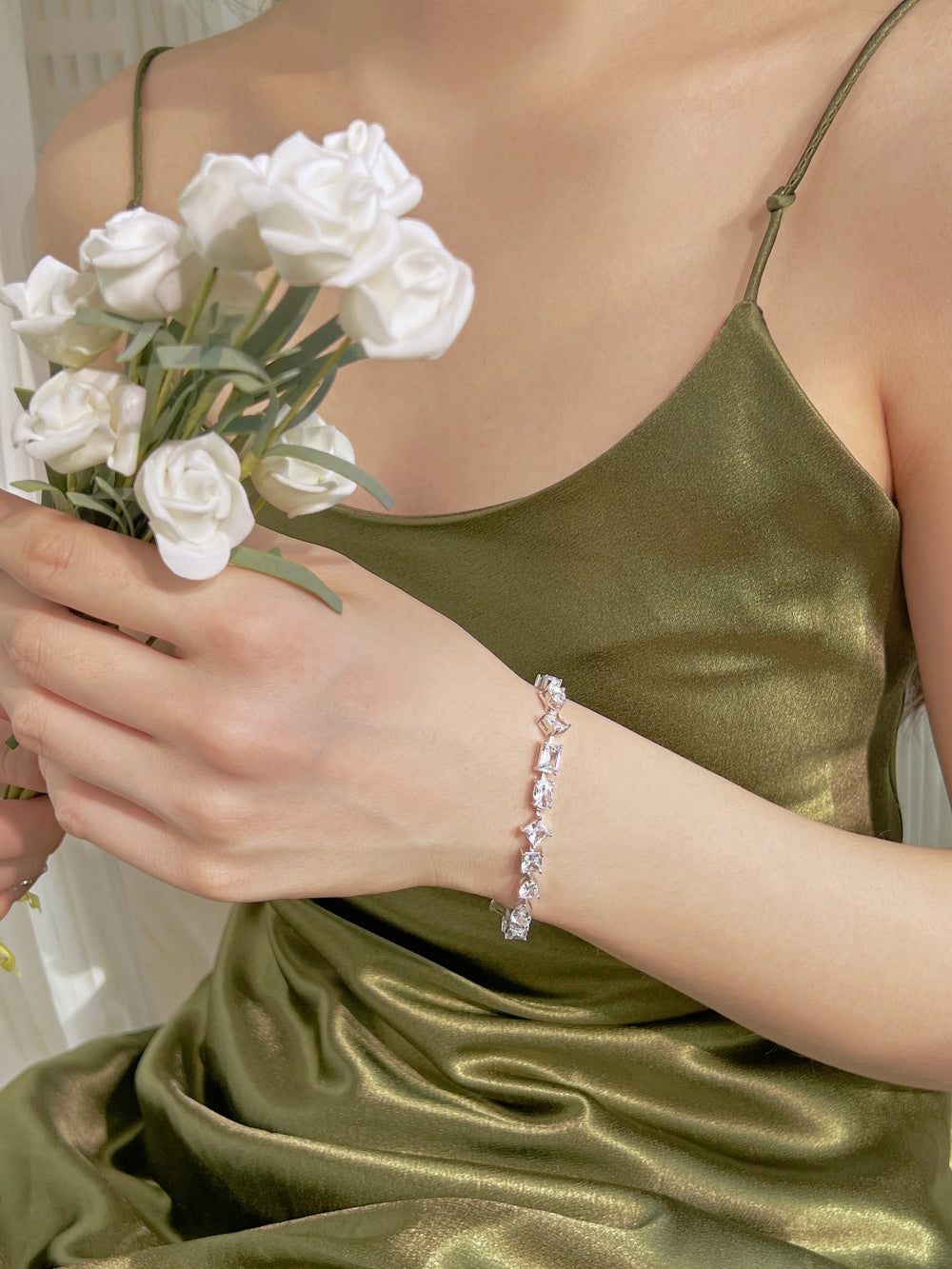 [G103]S925 Sterling Silver Personalized Special Cut Cubic Zirconia Bracelet