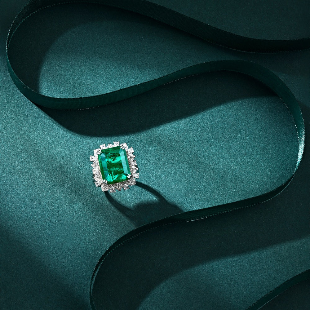 [G15] S925 Sterling Silver Synthetic Emerald Ring High Class Party Party Preferred