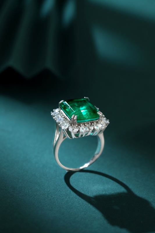 [G15] S925 Sterling Silver Synthetic Emerald Ring High Class Party Party Preferred