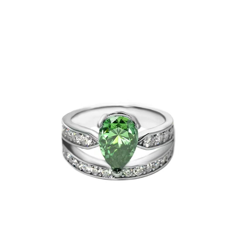 [A08]-925 Sterling Silver Pear-shaped Moissananite Rings（Full Moissananite）