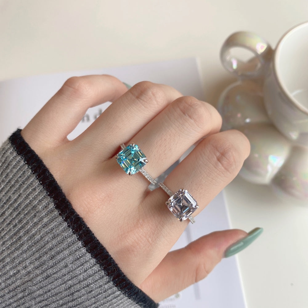 [G34]S925 Sterling Silver High-end Fashion Ace Cut High Carbon Diamond Ring