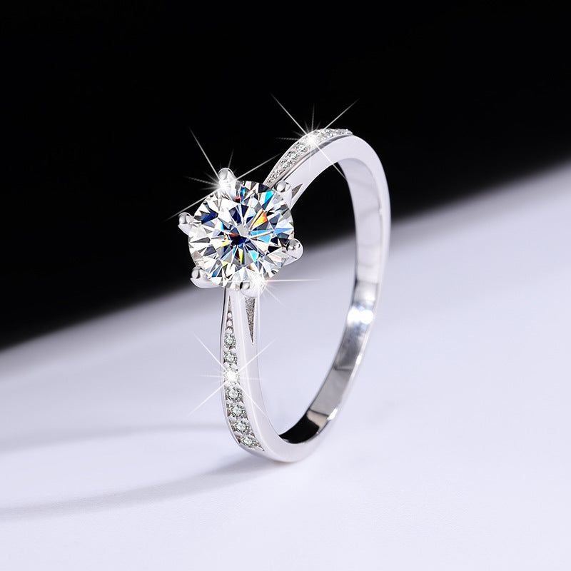[B008]S925 sterling silver Korean Style Six Claw Inlay Classic Moissanite Ring