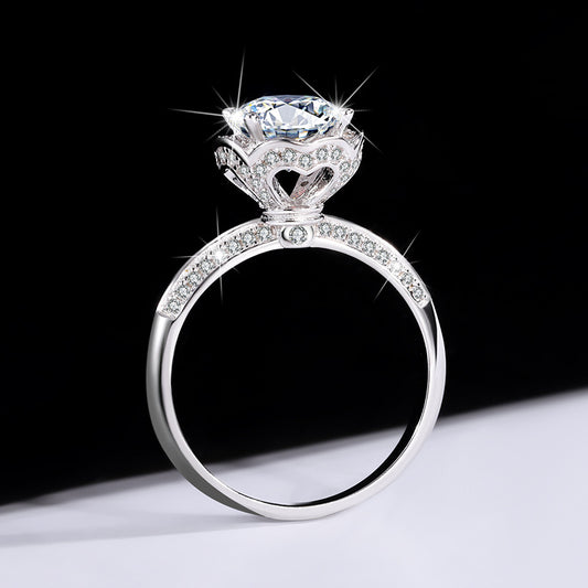 [B007]S925 Sterling Silver Rose Fountain Fashion Charm Moissanite Ring