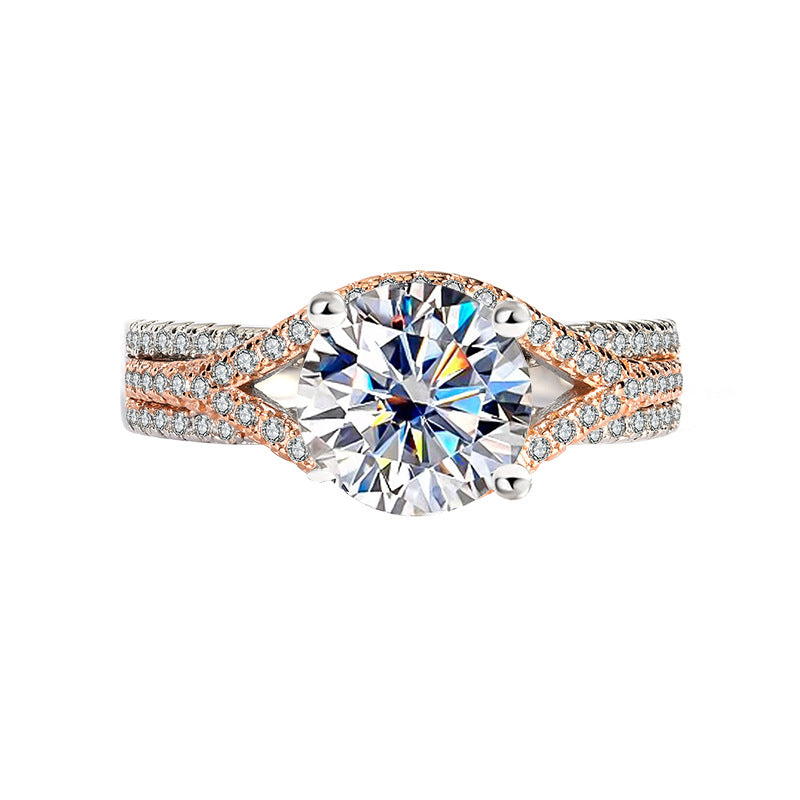 [B121]S925 Sterling Silver Twisted Flower Rose Gold Color Moissanite Ring
