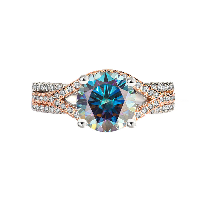 [B121]S925 Sterling Silver Twisted Flower Rose Gold Color Moissanite Ring