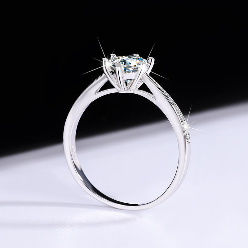 [B008]S925 sterling silver Korean Style Six Claw Inlay Classic Moissanite Ring