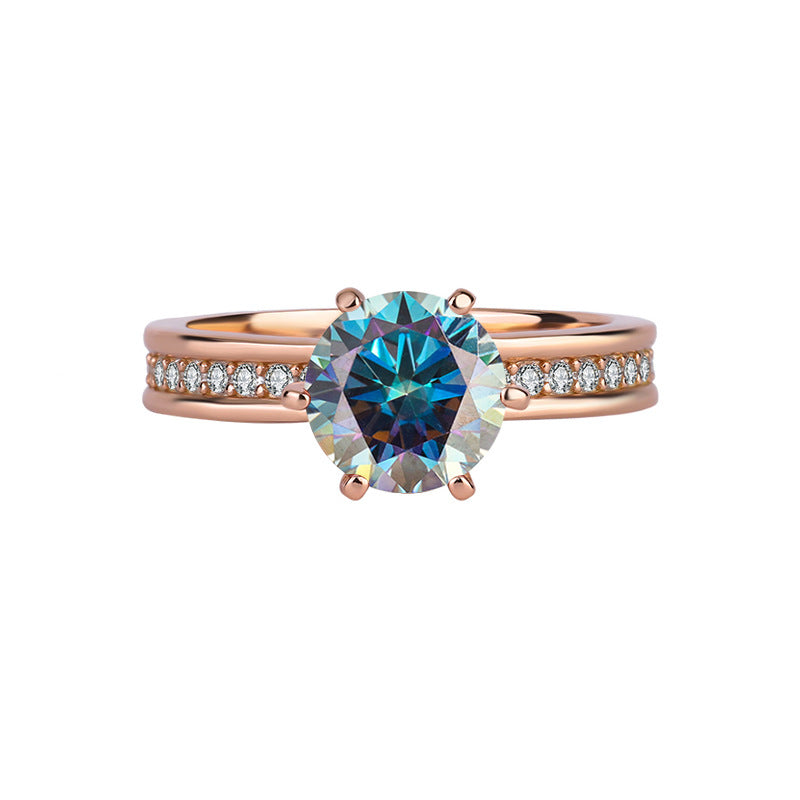 [B122]S925 Sterling Silver Queen's Crown Rose Gold Moissanite Ring