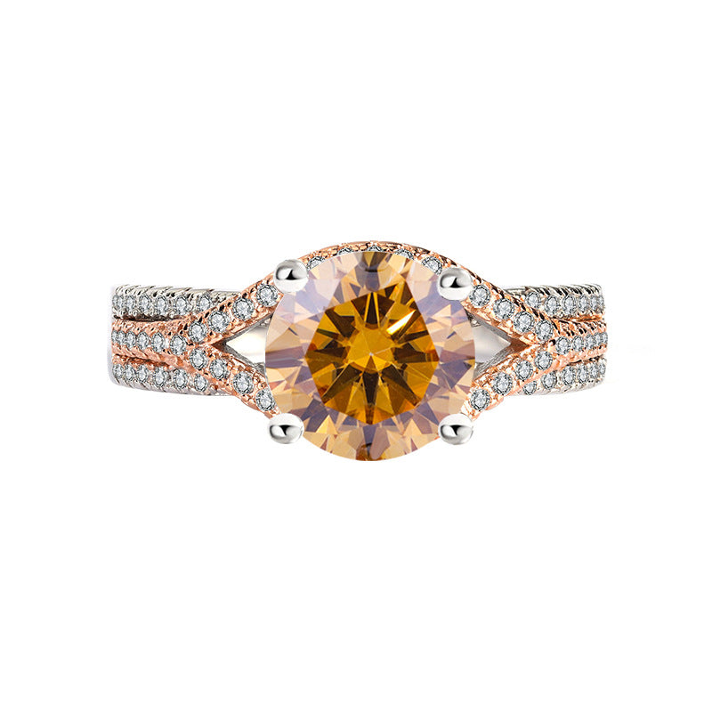 [B121]S925 Sterling Silver Twisted Flower Rose Gold Color Moissanite Ring