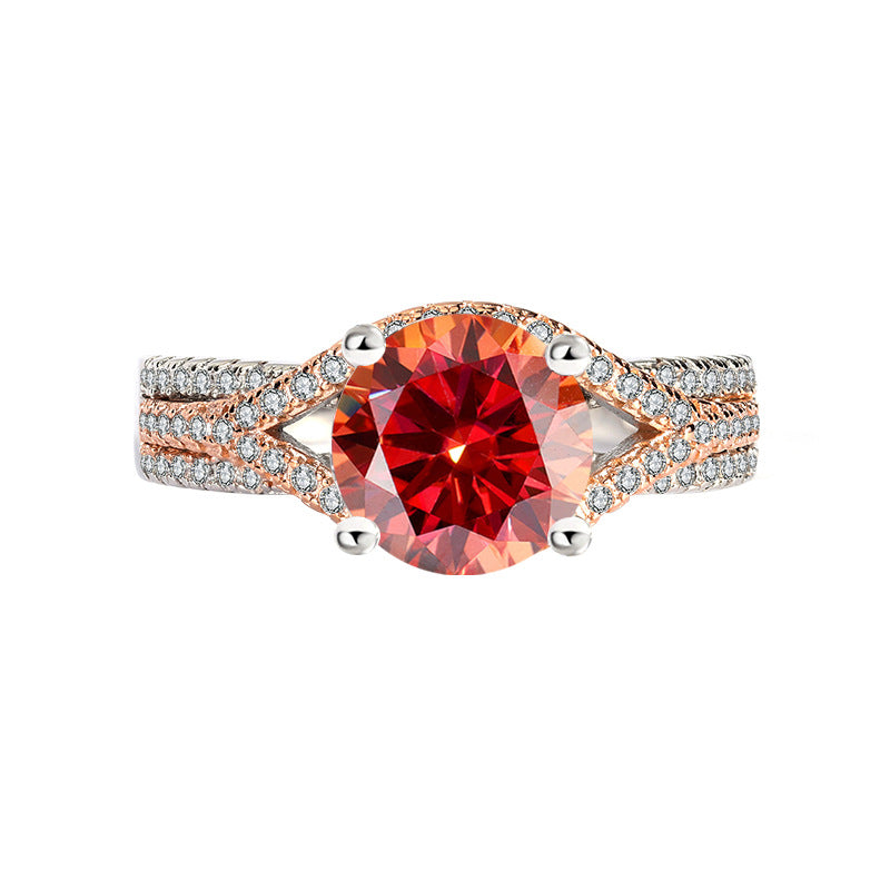 [B121]S925 Sterling Silver Twisted Flower Rose Gold Color Moissanite Ring
