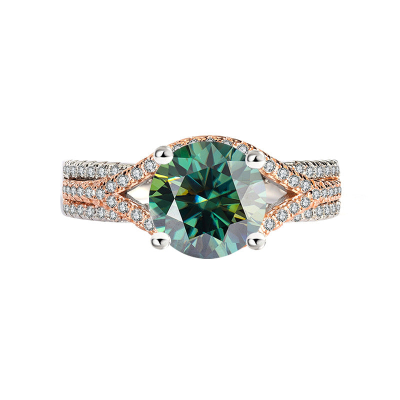 [B121]S925 Sterling Silver Twisted Flower Rose Gold Color Moissanite Ring