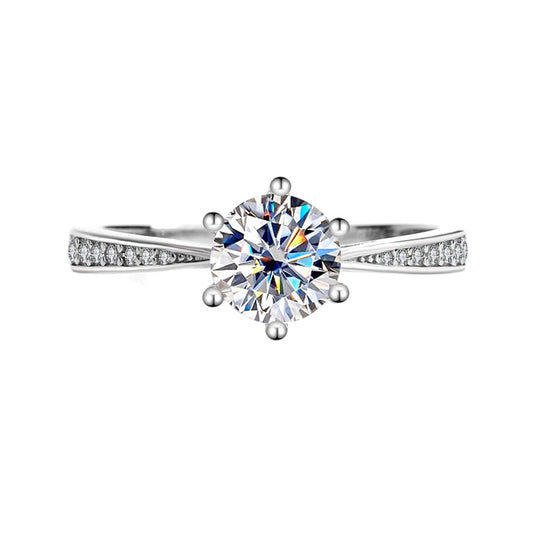 [B008]S925 sterling silver Korean Style Six Claw Inlay Classic Moissanite Ring