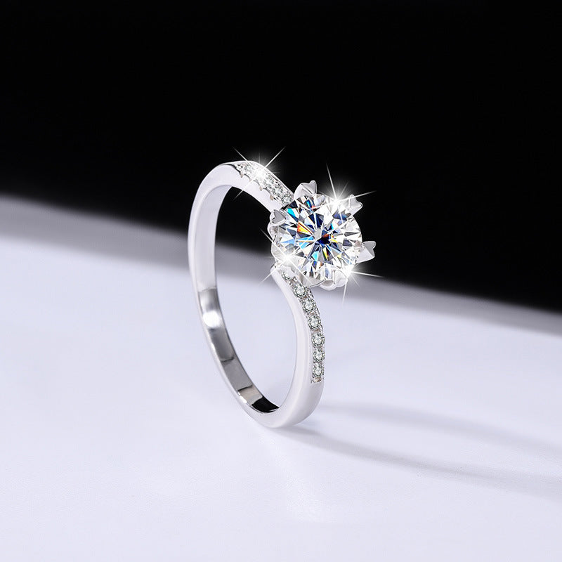 [B005]S925 Sterling Silver Classic Simple Moissanite Snowflake Ring