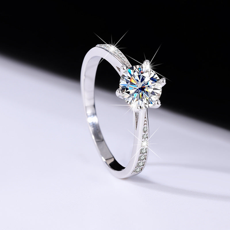 [B008]S925 sterling silver Korean Style Six Claw Inlay Classic Moissanite Ring