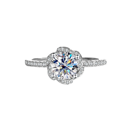 [B011]S925 Sterling Silver Blooming Roses Beautiful Moissanite Ring