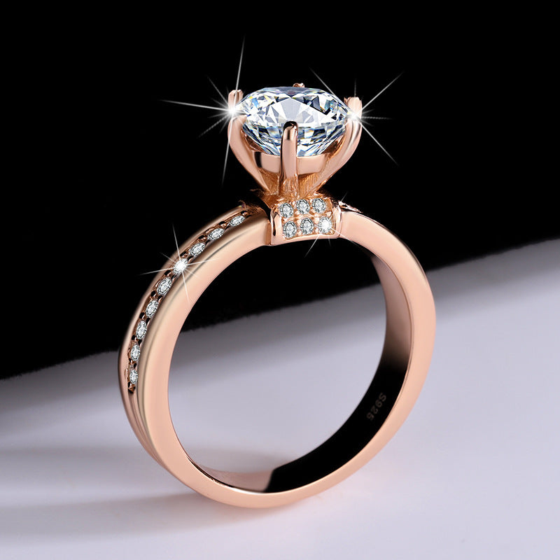 [B122]S925 Sterling Silver Queen's Crown Rose Gold Moissanite Ring