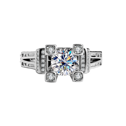 [B013]S925 Sterling Silver Paris Tower Personalized Moissanite Claw Set Ring