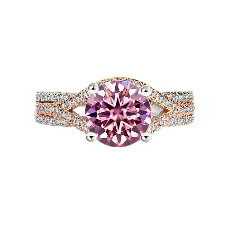 [B121]S925 Sterling Silver Twisted Flower Rose Gold Color Moissanite Ring