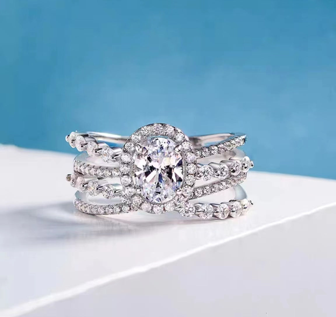 [A14]  S925 Sterling Silver Ring （Full Moissananite） Wedding Engagement