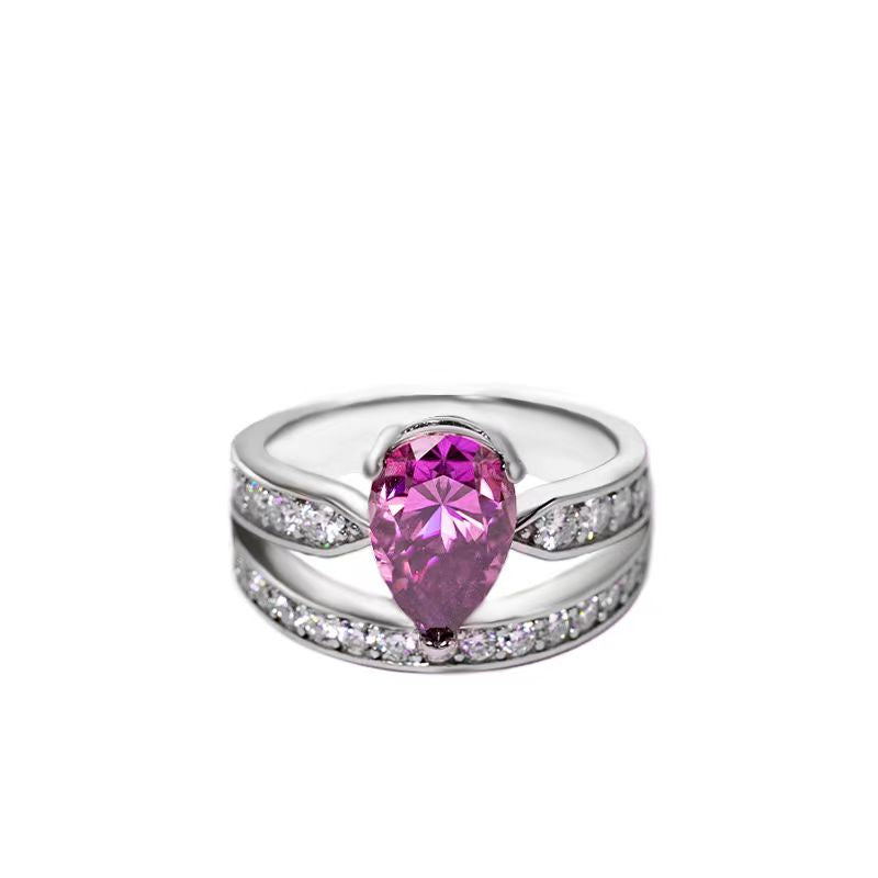 [A08]-925 Sterling Silver Pear-shaped Moissananite Rings（Full Moissananite）