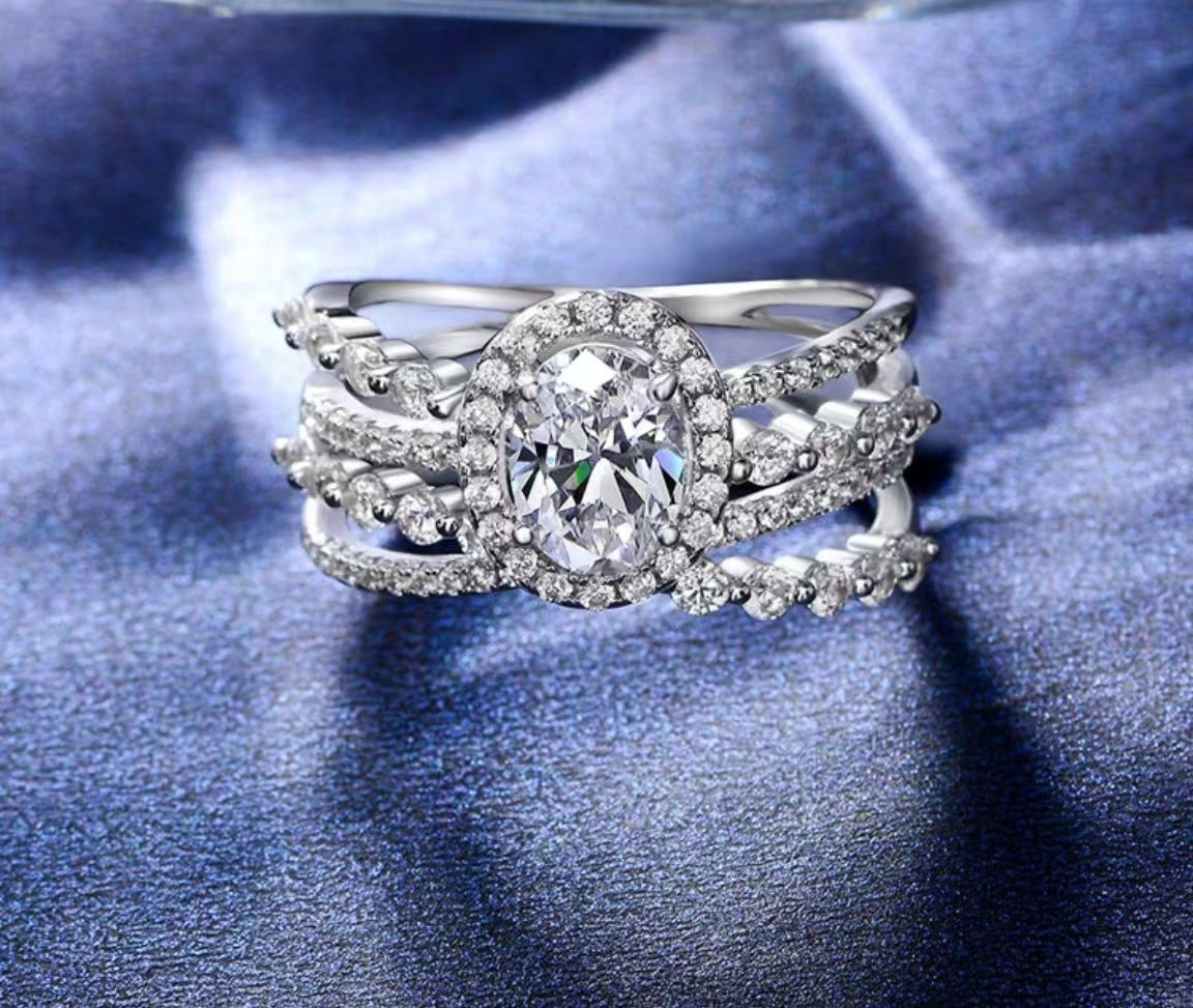 [A14]  S925 Sterling Silver Ring （Full Moissananite） Wedding Engagement