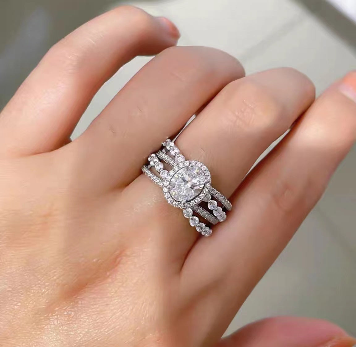 [A14]  S925 Sterling Silver Ring （Full Moissananite） Wedding Engagement