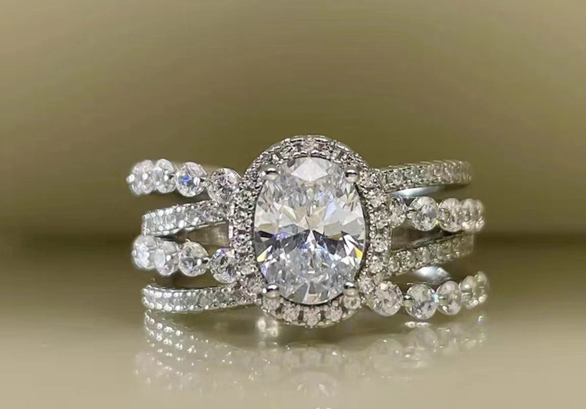 [A14]  S925 Sterling Silver Ring （Full Moissananite） Wedding Engagement