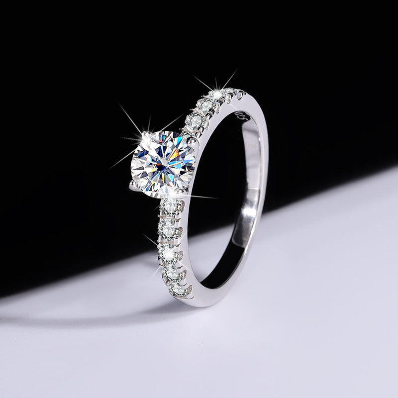 [B022]S925 Sterling Silver Deluxe Four Claw Setting Atmospheric Simple Fashion Daily Travel Moissanite Ring