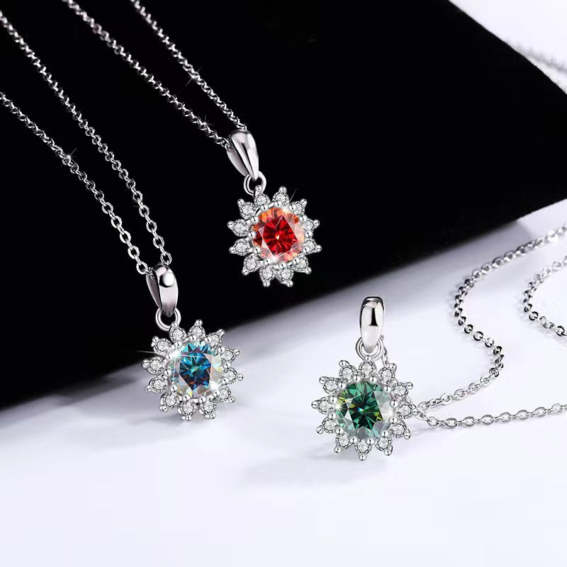 [N03A]S925 Sterling Silver Fashionable Sunflower Moissanite Necklace