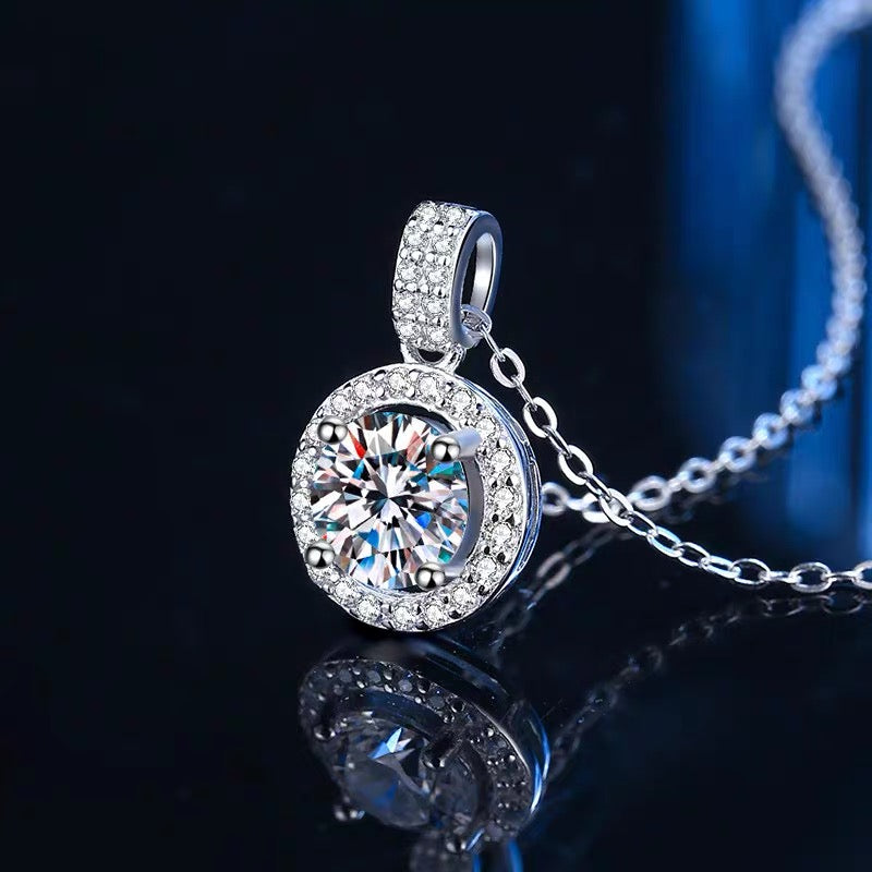 [N01]S925 Sterling Silver Classic Round Wrap Moissanite Necklace