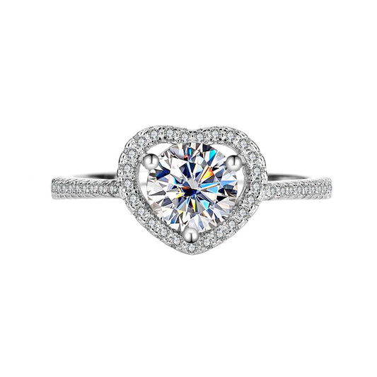 [B032]S925 Sterling Silver Classic Heart Romantic Moissanite Ring