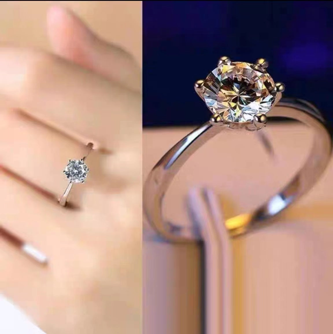 [A03]S925 Classic six claws Moissanite Ring Daily Wedding