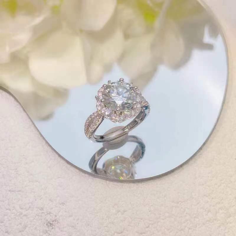 [A12] Snowflake S925 Sterling Silver Ring（Full Moissanite） Engagement