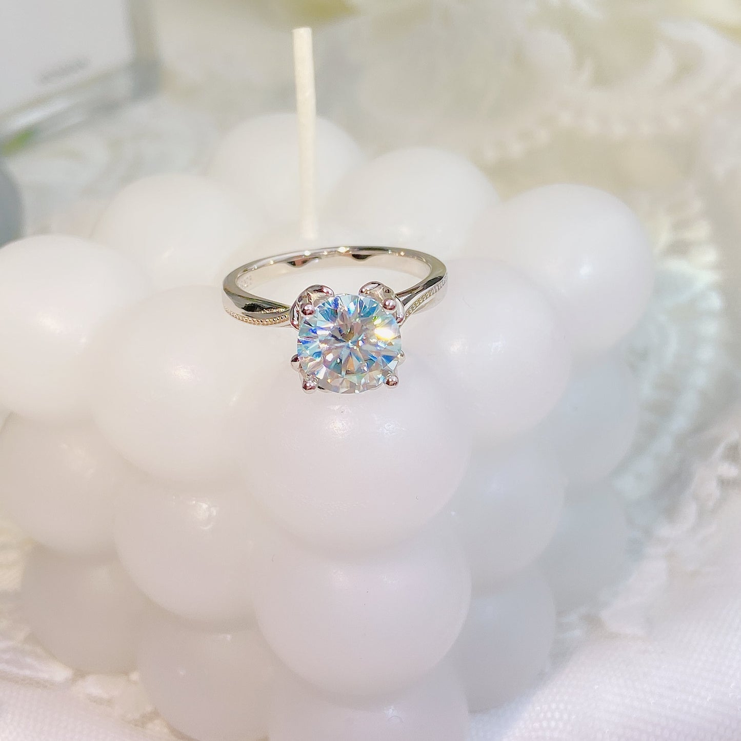 [A09]-Elk S925 Sterling Silver Birthday Daily Ring（Full Moissanite）