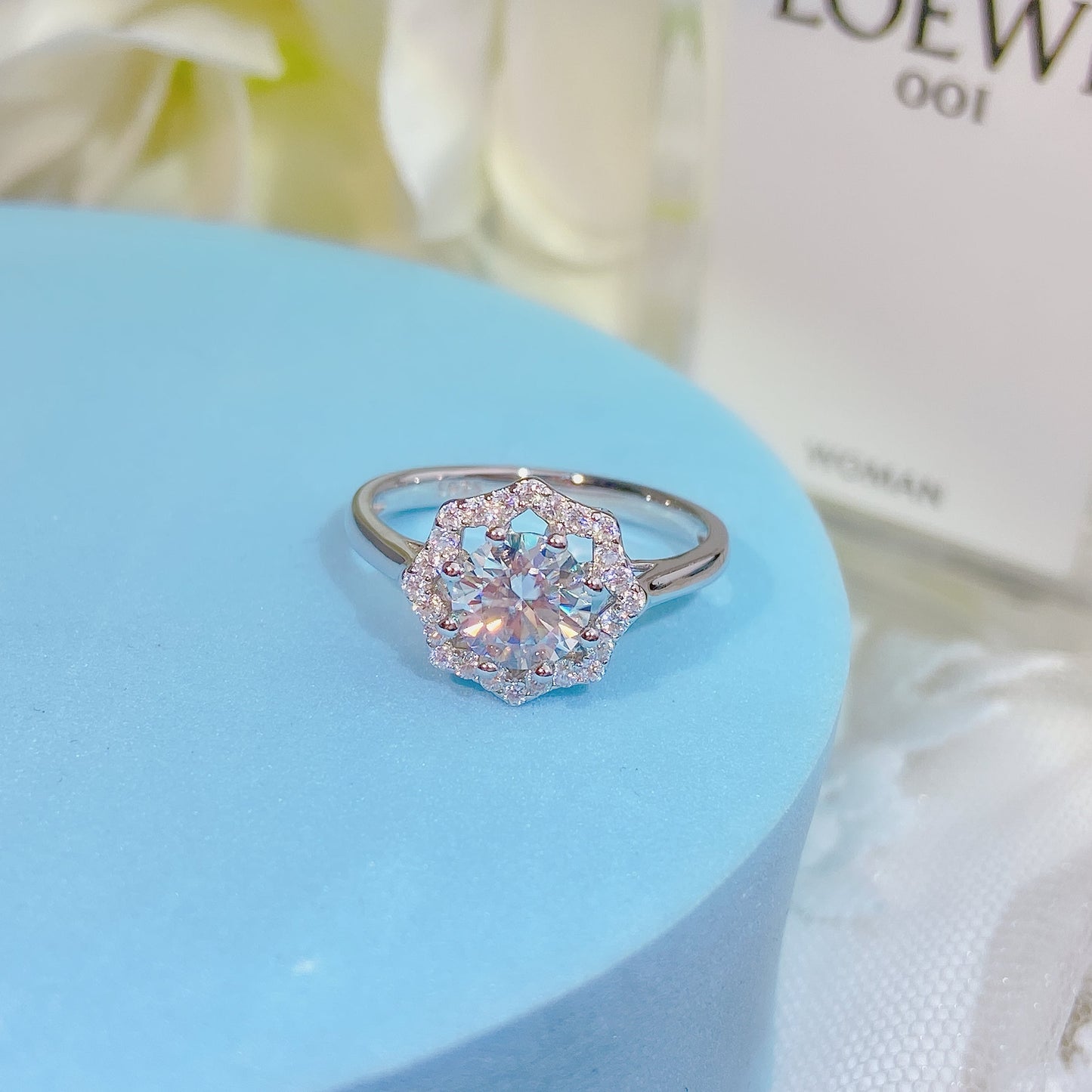 [A10]-Octagon S925 Sterling Silver Birthday Daily Ring（Full Moissanite）