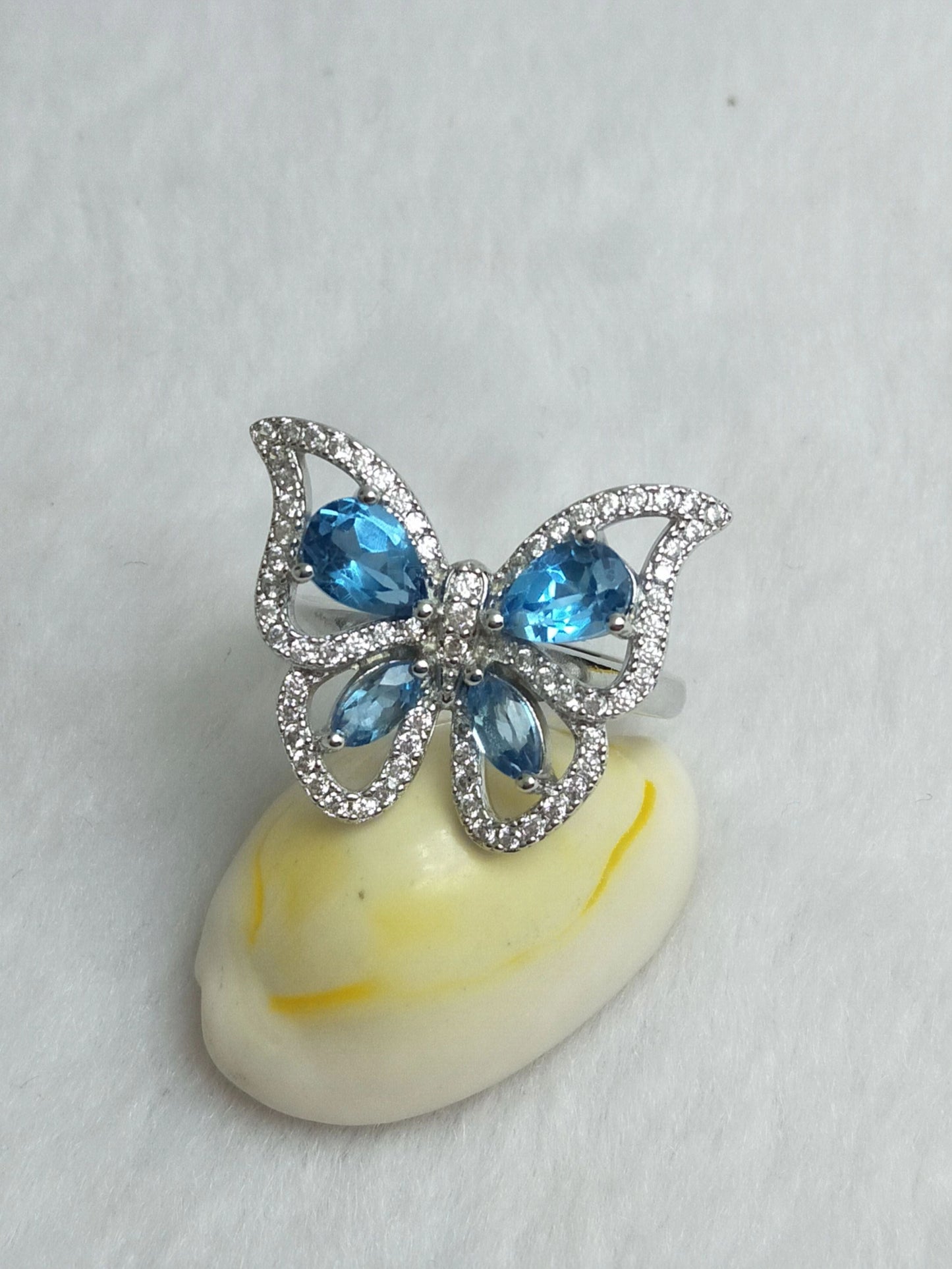 [KESAI]#CB-78 Topaz Swiss Blue Butterfly Ring
