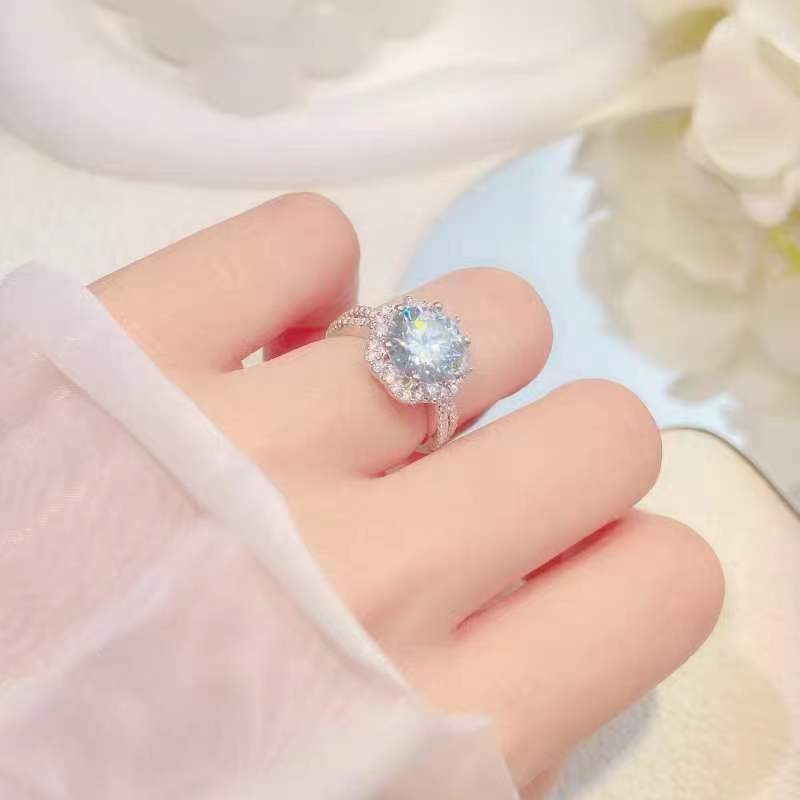 [A12] Snowflake S925 Sterling Silver Ring（Full Moissanite） Engagement