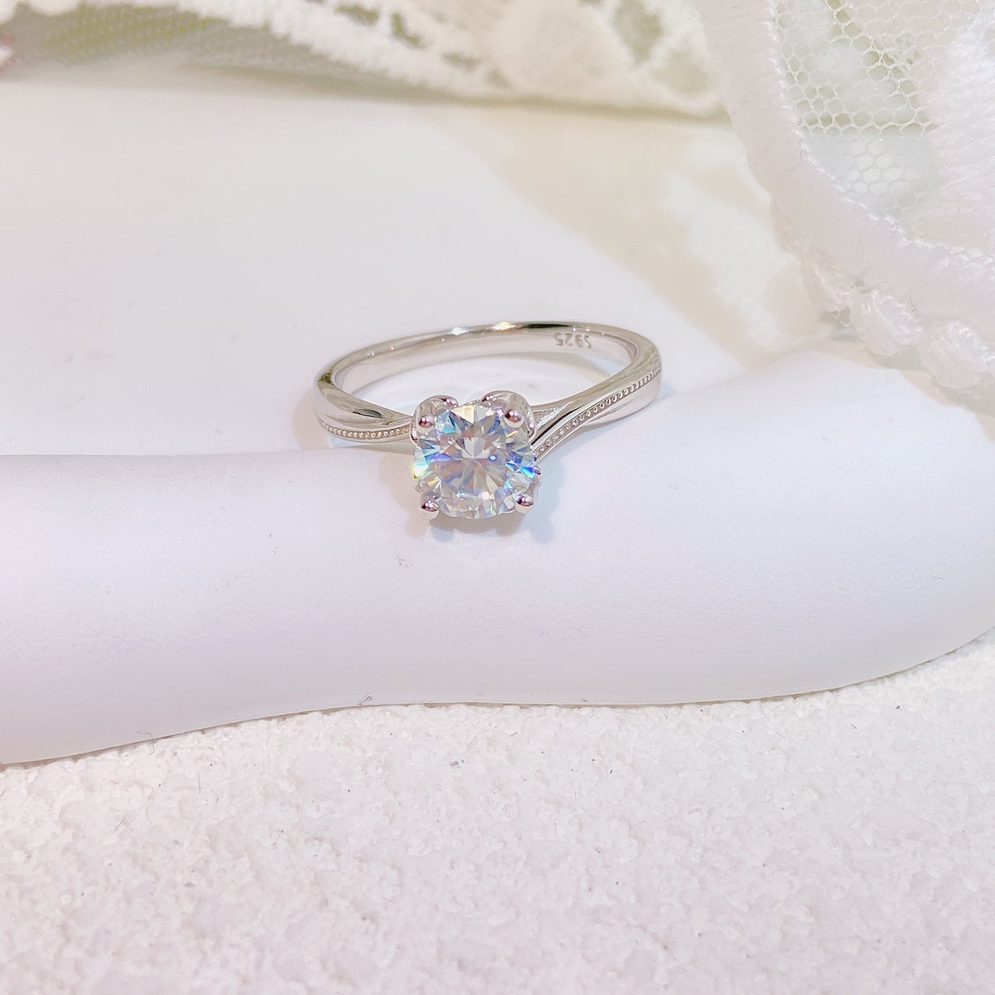 [A09]-Elk S925 Sterling Silver Birthday Daily Ring（Full Moissanite）