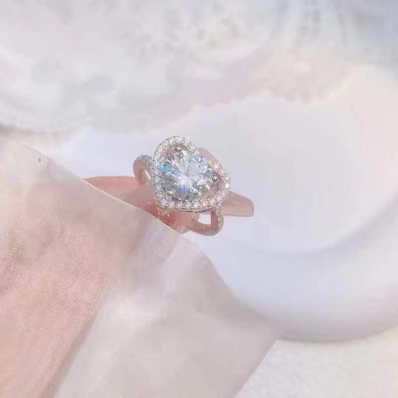 [A11]-Heart to Heart S925 Sterling Silver Ring（Full Moissanite） Engagement