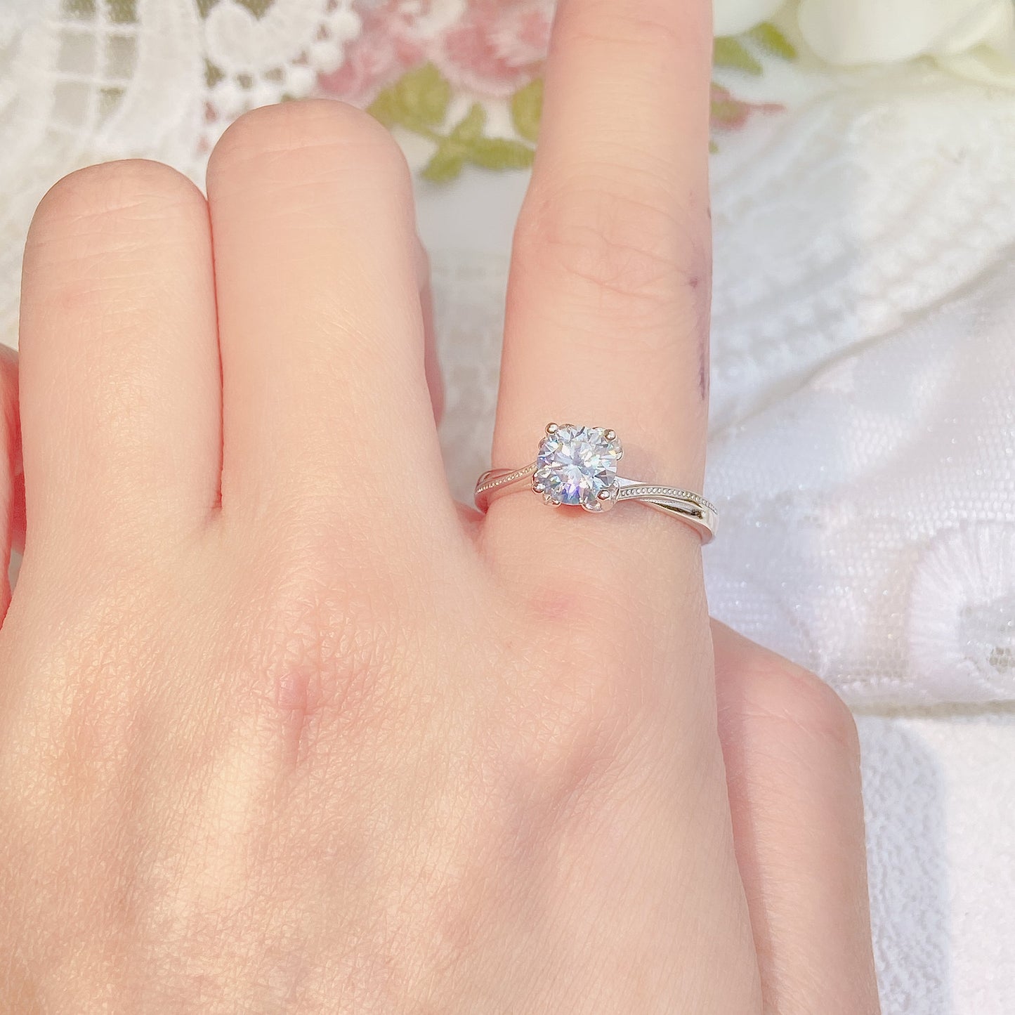 [A09]-Elk S925 Sterling Silver Birthday Daily Ring（Full Moissanite）