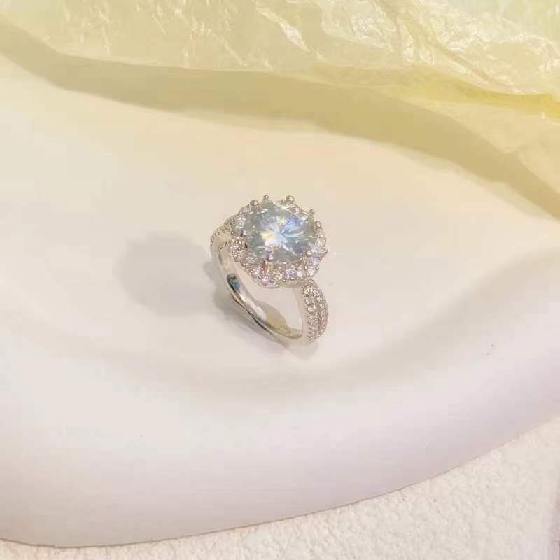 [A12] Snowflake S925 Sterling Silver Ring（Full Moissanite） Engagement