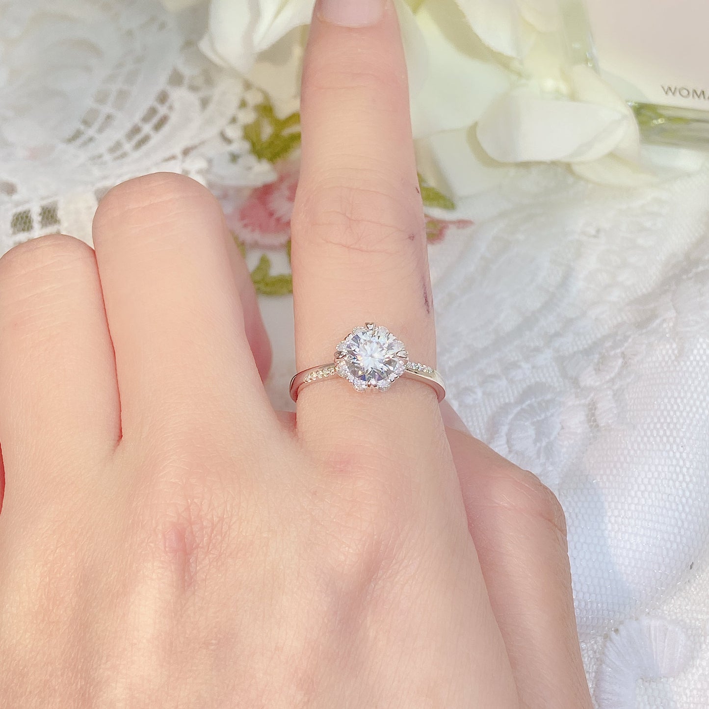 [A10]-Octagon S925 Sterling Silver Birthday Daily Ring（Full Moissanite）