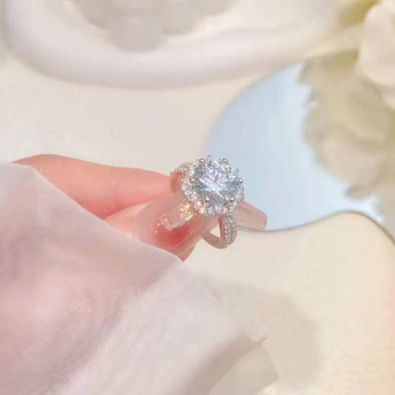 [A12] Snowflake S925 Sterling Silver Ring（Full Moissanite） Engagement