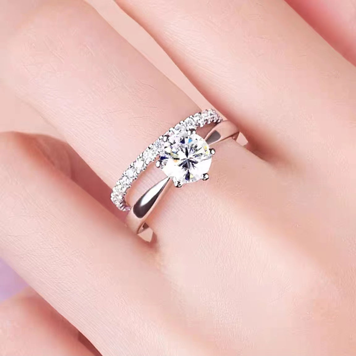 [A03]S925 Classic six claws Moissanite Ring Daily Wedding