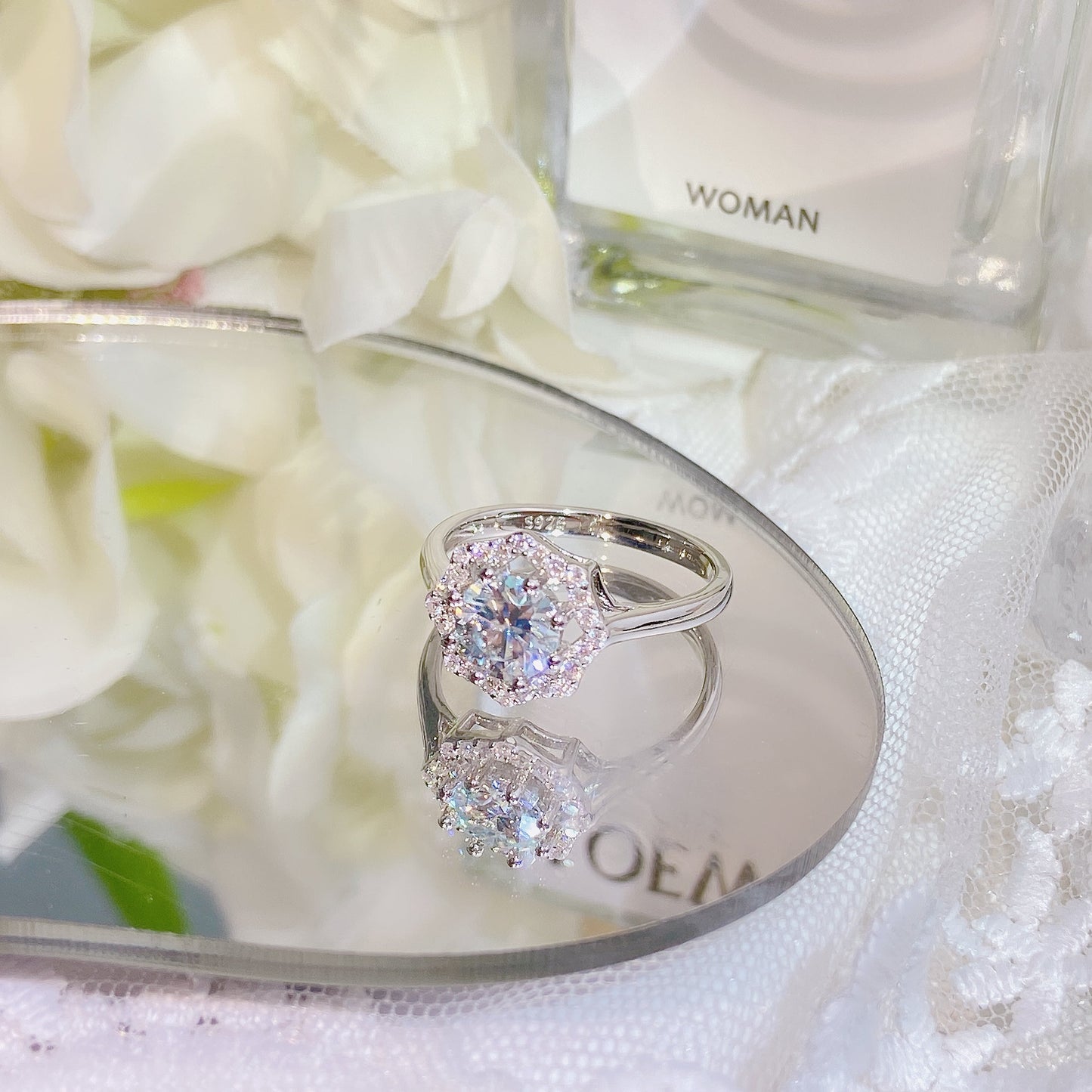 [A10]-Octagon S925 Sterling Silver Birthday Daily Ring（Full Moissanite）